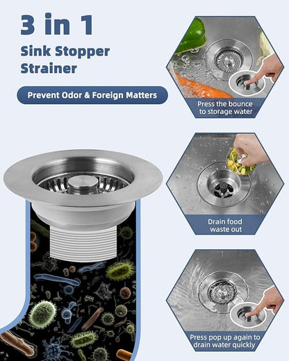 Hygie Rinse 3-in-1 Kitchen Sink Strainer Stopper Combo All Metal Stainless Pop