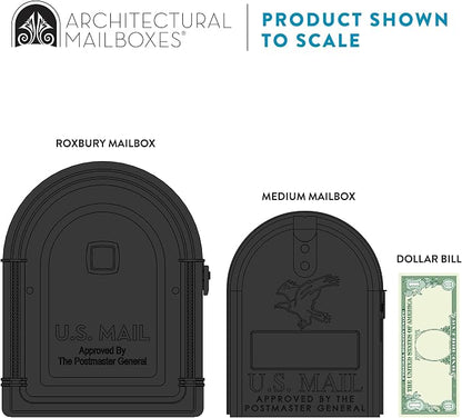 Architectural Mailboxes Roxbury Post Mount Mailbox, Black, Large | Galvanized steel build for outside with rust-resistant powder-coat finish and a magnetic door closure. USPS approved.