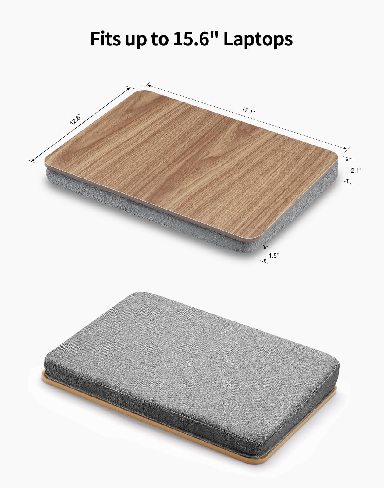 ZEAPTAC Lap Desk with Pillow Cushion, Portable Bed Desk, Fits up to 15.6 inch Laptop, Lap Stand for Bed & Couch & Carpet, Book/Tablet/Drawing Board Stand - Dark Brown Wood