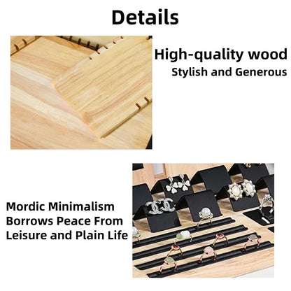 Enorteen Wooden Jewelry Display Stand Set Pendant Necklace Display Holder Ring Earrings Bracelet Tabletop Storage Organizer Stand Set Combination for Show (Black)