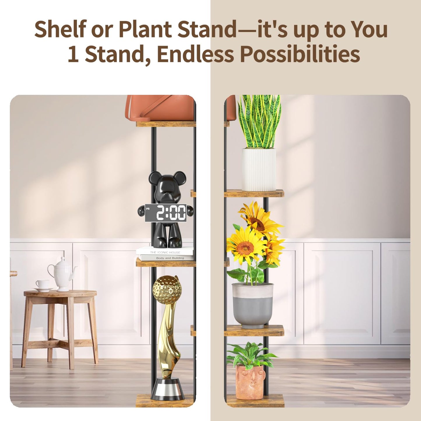 LASZOLA Black 7 Tiered Wood Plant Stand Indoor for Larger Heavy Duty Planter, Sturdy Multi Level Vertical Flowers Racks for Narrow Inside Floor, Decorate Shelving for Hold House Tree, Space Saving