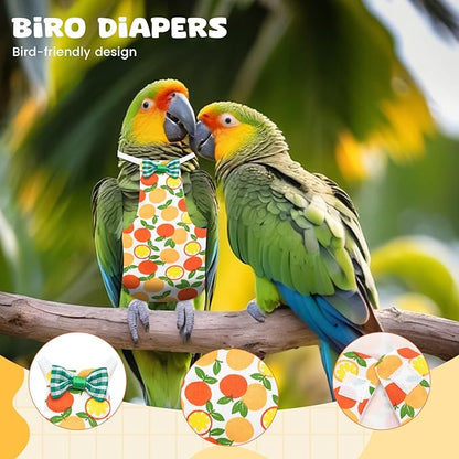 4 Pcs Bird Diaper, Parrot Diaper, Reusable Bird Clothes with Adjustable Straps & Waterproof Inner, Pet Bird Diapers for Budgies, Lovebirds, Cockatiels, and Miniature Macaws