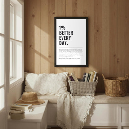 8X10 Inch Black Framed 1% Better Every Day Canvas Wall Art Motivational Minimalist Posters Growth Mindset Self Improvement Quotes Prints Wall Decor For Office Home Gym Bedroom Study