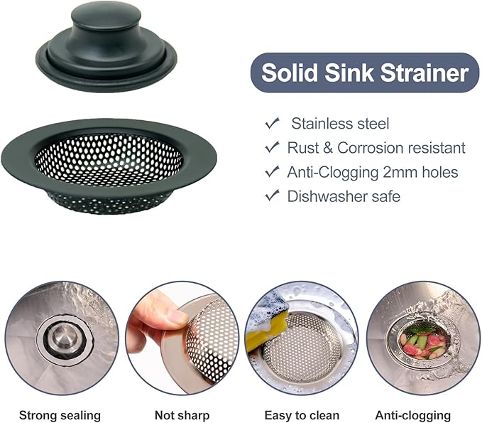 RQYEKDO Kitchen Sink Strainers Sink Stopper Kits, Stainless Steel Sink Drain