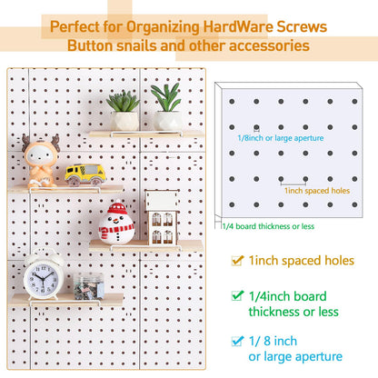 Wonderjune 4 Pcs Wooden Pegboard Shelves with Metal Pegboard Shelf Brackets Peg Board Display Storage Tray Wall Organizer Peg Board Accessories for Craft Room Home Kitchen(Brown,9.84 x 5 Inch)