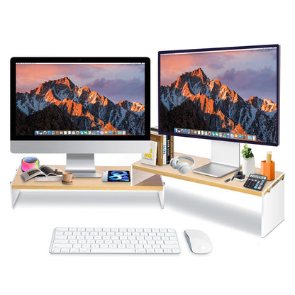 YGYQZ Adjustable Monitor Stand Riser with Acrylic Legs丨19.3" Length Dual Monitor Stand for Desk丨2-Tier Wood Desktop Organizer for Computer, Laptop, Printer & PC丨Modern Aesthetic Desk Shelf(wood-wavy)
