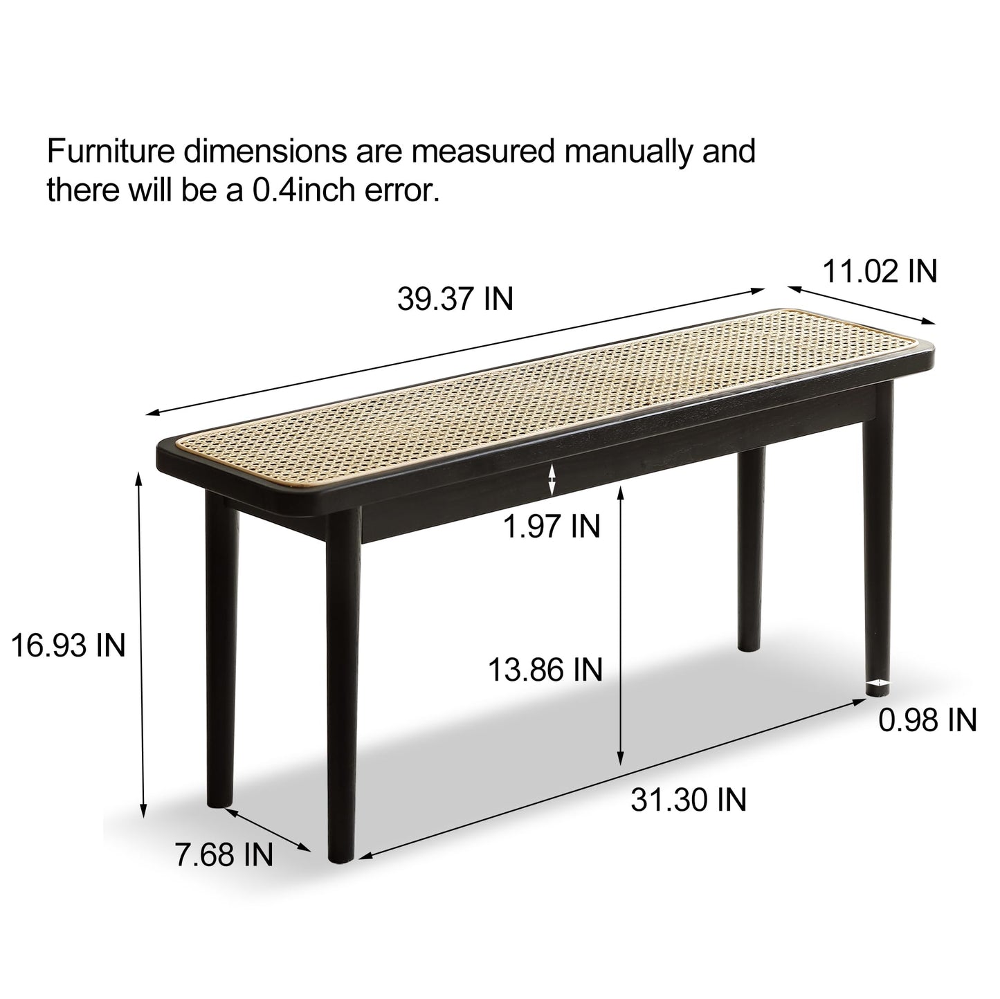 KEIKI Solid Oak Wood Dining Bench with Rattan Detail, Entryway Bench, Modern Bench for Bedroom, Living Room