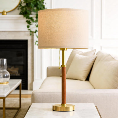 G-SAFAVA 22" Wood Table Lamps Mid Century Modern Lamp for Bedroom Living Room Bedside Lamps for Night Stands Nightstand Lamp with Pull Chain Gold Small Side End Table Lamps Set of 2 Vintage Deco Gifts