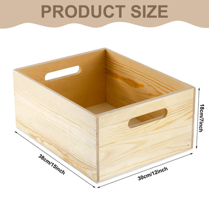 Menkxi Large Wood Crates with Hand Holes, 15 x 12 x 7 Inches Pine Wooden Box Unfinished Wood Crate for DIY Craft Arts Hobbies and Home Storage(15 x 12 x 7 Inch)