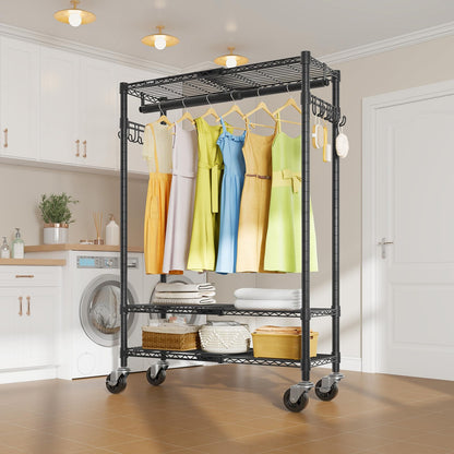 VIPEK R3X Expandable Clothes Rack with Lockable Wheels, 600 lbs Capacity Heavy Duty Rolling Garment Rack with Adjustable Width (2' to 3'5") Shelves, Space-Saving Storage Closet for Small Space (Black)