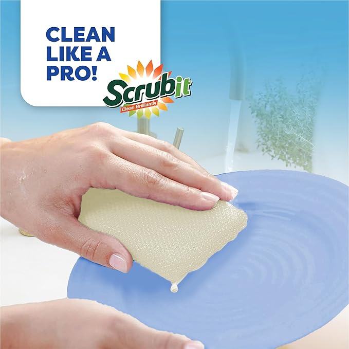 12 Pack Scrub Sponges Kitchen By SCRUBIT, Multi-Purpose Scouring Pads, Non-Scratch Cleaning Sponges for Dishes, Pots & Non-Stick Cookware - Long Lasting Dish Scrubbers for Kitchen, Bathroom & More