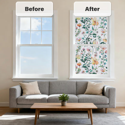 Donox Window Privacy Film, Frosted Stained Glass Window Films, Static Cling Non-Adhesive Decorative Windows Sticker for Front Door Bathroom, Heat Control Anti UV(35.4 x 157.4 inches)