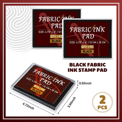 LemonSecret 2 Pack Black Permanent Fabric Ink Stamp Pad 4.7 x 4 Inch Washable Crisp Black Ink Pad for Fabric Crafts, Labels Gifts Works with Rubber Stamps