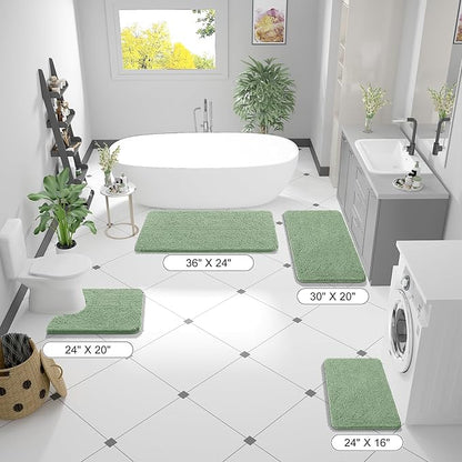 OLANLY Bathroom Runner Rugs 59x20, Soft Absorbent Chenille Bath Rugs, Rubber Backing Quick Dry, Machine Washable Long Bath Mats for Bathroom Floor, Tub and Shower, Home Decor Accessories, Sage Green