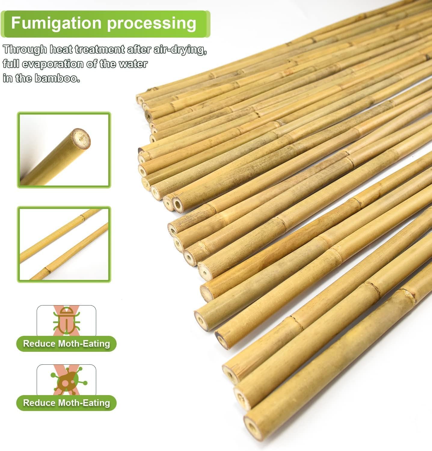 Jollybower 1/2" D 4 Feet Bamboo Stakes 50 Pack, Thicker Heavy-Duty Plant Stakes, Natural Garden Stakes for Bean, Tomato, Bean, Flowers,Trees Potted and Climbing Plant Support