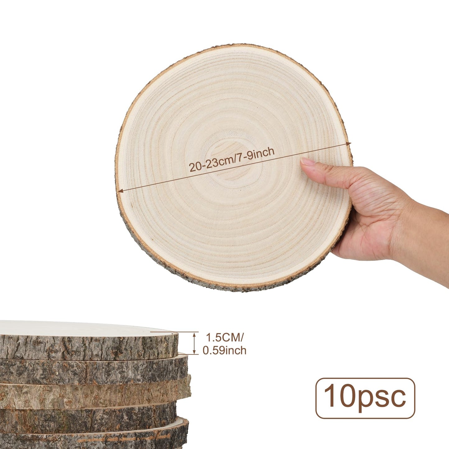 10Pack Unfinished Wood Slices 9 Inches - Natural Wood Rounds with Bark for Centerpieces, Wedding Decor, Crafts, DIY Projects - Rustic Table Decor, Wood Burning, Painting, Holiday & Party Decoration