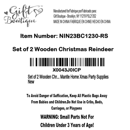 Gift Boutique - Set of 2 Wooden Christmas Reindeer Table Decorations Centerpiece Holiday Rustic White Wood Reindeers Figurine Tiered Tray Tabletop Sign Decor for Office, Room, Home Xmas Party Supplies