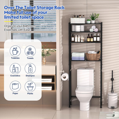 samstar 4 Tier Over The Toilet Storage Rack, Bathroom Organizer Shelves Cabinet Above Toilet, with Adjustable Height Freestanding Shelf Space Saver, Black