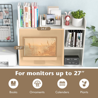 Tangkula Desktop Bookshelf, Countertop Storage Hutch with 5 Shelves for Computer Desk, Desk 3-Tier Display Rack, Multipurpose Wood Desktop Hutch Storage Organizer for Dorm Office Home