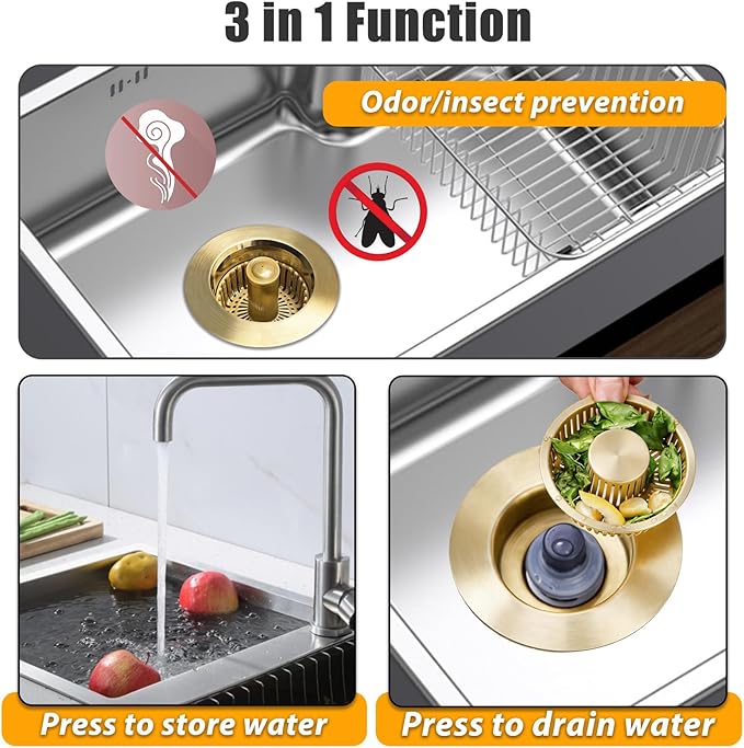 Kitchen Sink Drain Strainer, 3 in 1 Pop Up Kitchen Sink Stopper,