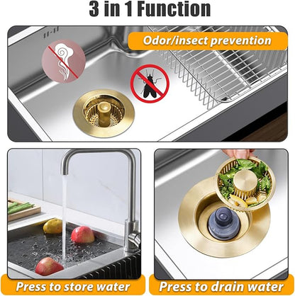 Kitchen Sink Drain Strainer, 3 in 1 Pop Up Kitchen Sink Stopper,