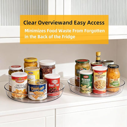 4 Pack Lazy Susan 10 inch Turntable for Spice Organization | Clear BPA-Free Plastic Rotating Organizer for Kitchen Cabinet, Pantry, Countertop, Fridge | 360-Degree Rotating Base
