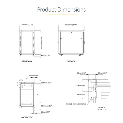 StarTech 18U Enterprise-Grade Server Rack Cabinet, 19in Enclosed 4-Post Rack with 33in (83cm) Mounting Depth and 1764lb (800kg) Weight Capacity