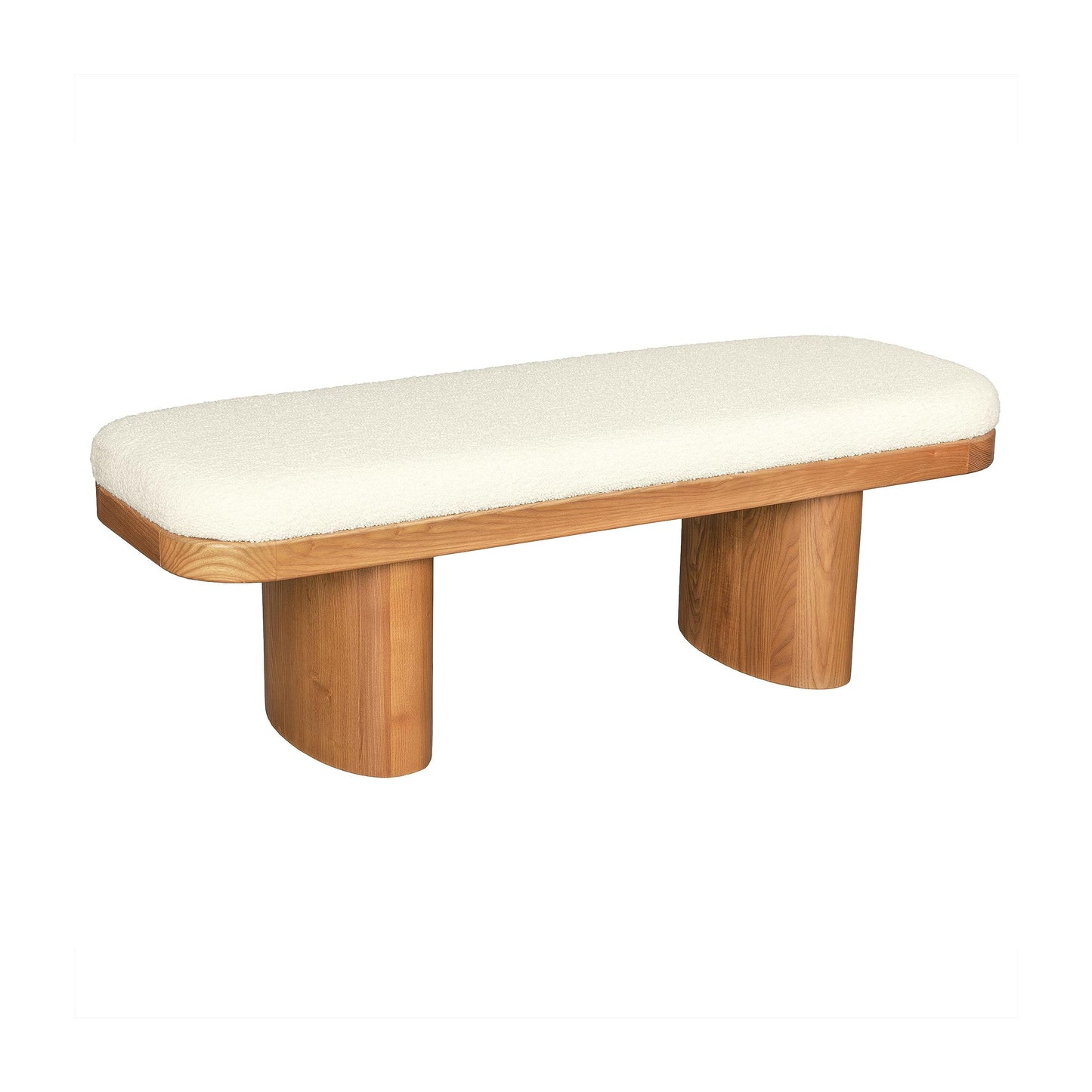 Tov Furniture Ollie White Boucle Upholstered Wooden Bench