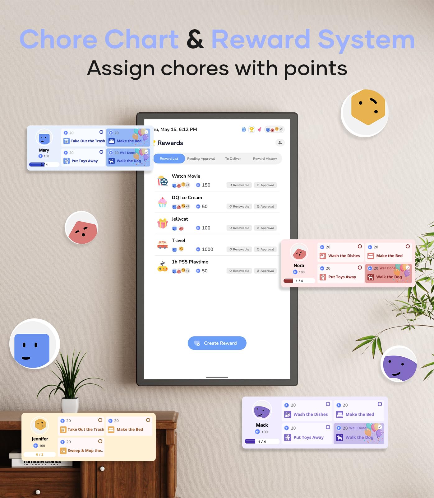 Cozyla 24'' Digital Calendar Wall Touch Screen Syncs All Android Tablet Apps To Do List Notepad Electronic Wall Smart Calendar for Family Chore Chart for Kids Adults Meal Planner Wall Mount Black