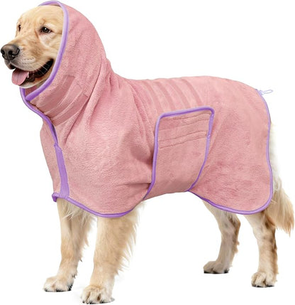 Soft Dog Bathrobe Fast Drying Dog Coat, Super Absorbent Dog Towels for After Bath, Microfiber Pet Robe Adjustable Collar & Belly Warm Keeping Dogs Coat for Pet Dogs & Cats (Pink, Medium)