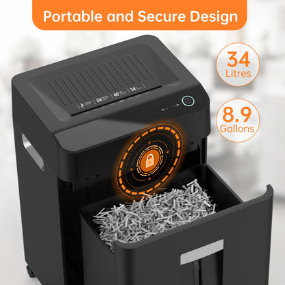 Locksworth Heavy Duty Paper Shredder, 24-Sheet Cross-Cut Shredder, P-4 Security with 8.9 Gal Pull-Out Bin, Credit Card/Staple/Clip/CDs Heavy Duty Commercial Shredder for Office Use