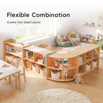 OOOK Montessori Shelf 5-Section, 2-Shelf Toy Organizers and Storage, Double-Sided Montessori Toy Storage, Ideal for Kids Room, Daycare Center, Nursery, Classroom, Kindergarten