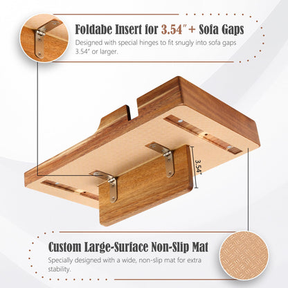 Nnewvante Couch Tray Insert with Cup Holder,2-in-1 Insert & Flat Sofa Organizer Acacia Wood with 2 Cup Holders,Fits Middle Couch or Ottomans,for Snacks, Drinks, Remotes,15.35x9.84-inch