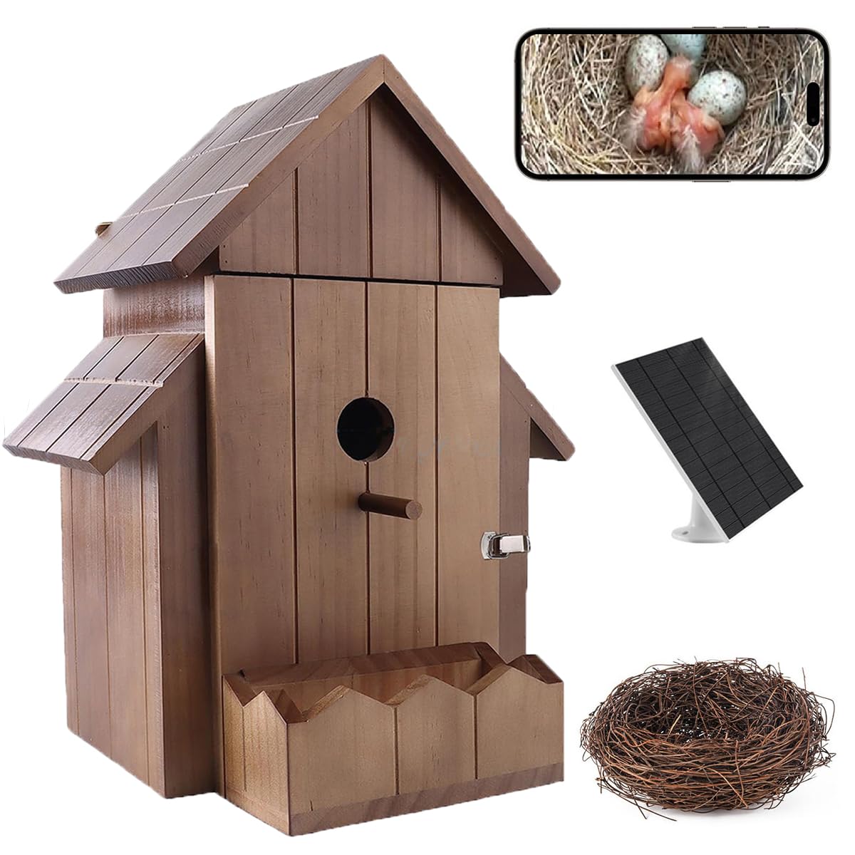 Smart Bird House with Camera, 1080p HD 2.4G WiFi Outdoor Bird Box. Features Auto Capture Bird Video & Motion Detection, Night Vision, App Alerts and Serves as a Bird Nesting Box (Dark, Normal)