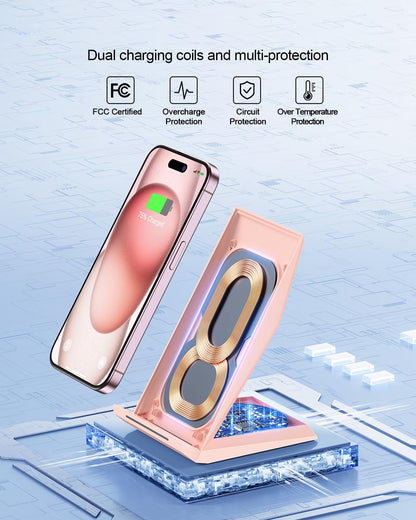 Fast Wireless Charger, [2 Pack] NANAMI Qi Certified Wireless Charging Stand Compatible iPhone 17/17 Air/17 Pro/17 Pro Max/16/15/14/13/12, Phone Charger for Galaxy S25/S24/S23/S22 and Qi-Enabled Phone