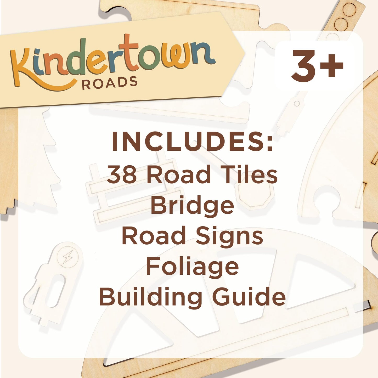 MindWare Kindertown Roads Wooden Montessori Building Set - Building Set for Toddlers