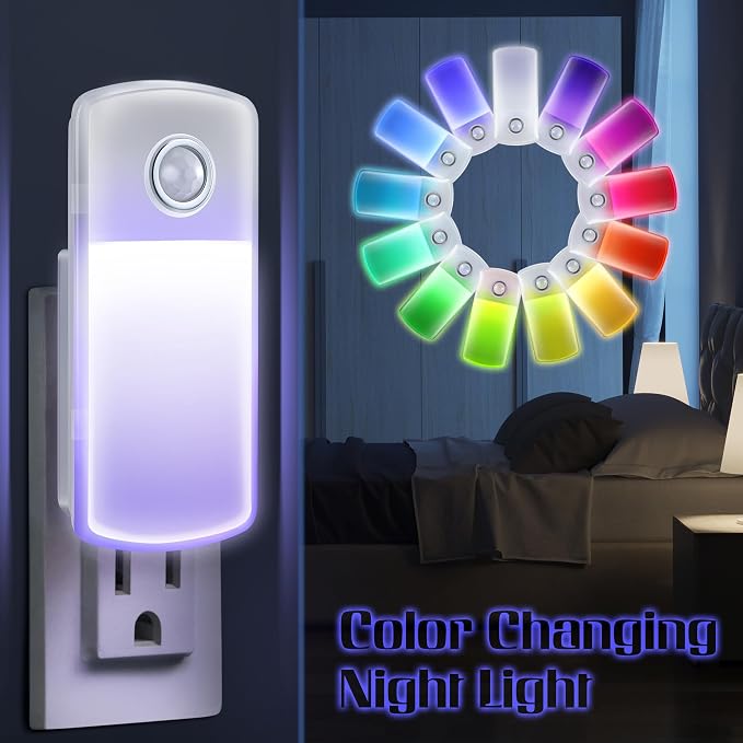 Enhon Emergency Power Failure Night Lights, 5-in-1 Multi Color LED Light, Rechargeable Flashlight with Foldable Plug, Automatic On Off Motion Sensor for Bedrooms, Hallways, Black Outs(3 Pack)