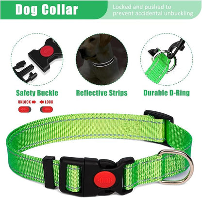 No Pull Dog Harness Adjustable Collar & Leash Set - Dog Halter Harnesses Collapsible Bowls & Poop Bag Dispenser Muzzle ID Tags Toys Fits Small Medium Large Dogs (Green-XL)