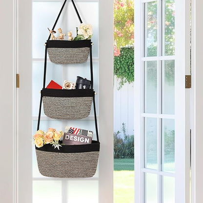 Hanging Storage Baskets, Over the Door Basket, Cotton Wall Baskets Storage