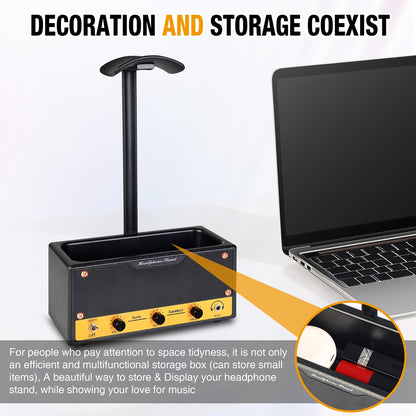 Lesdexzz Headphone Stand with Cable Storage, Display Music Lovers' Decorative Items & Suitable Headphone Holder, Contains 1 Base 1 Support Rod 1 Headrest (Metal Texture Black)