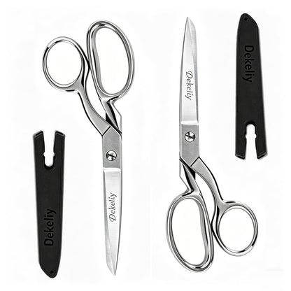 DEKELIY 2 Pack 8" Dressmaker Fabric Scissors, Heavy Duty Stainless Steel Tailor Sewing Shears with Protective Sheath, Multi-Purpose Sharp Fabric Scissors for Cutting Cloth, Thread, and Crafting