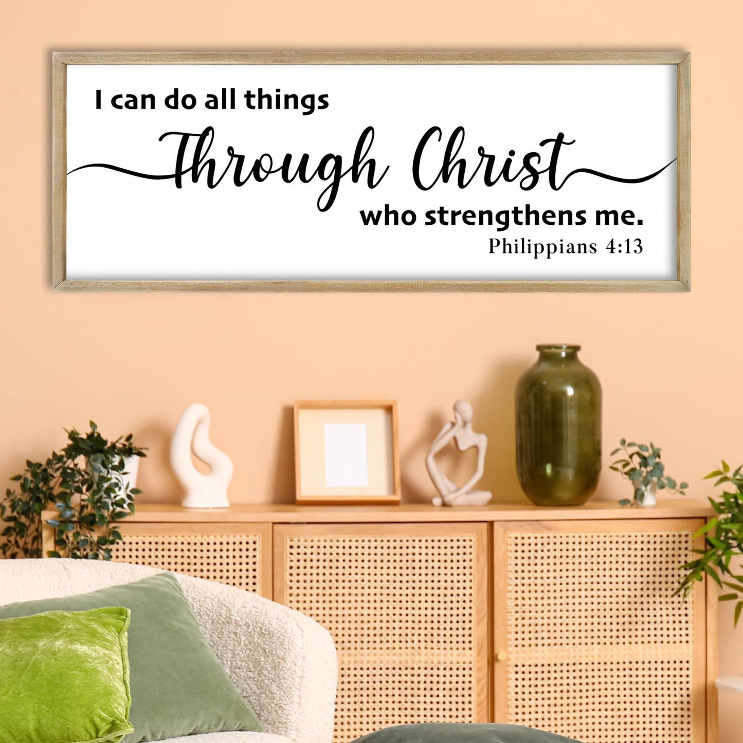 FZMHASLWW I Can Do All Things Through Christ Wall Decor 32"X12" Philippians 4:13 Sign Christian Bible Verse Large Wood Framed Wall Hanging Art (Wood)