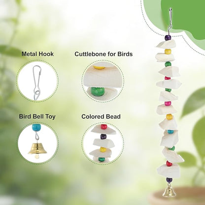 Bird Toys with Cuttlebone, Prevents Destructive Chewing, Grinding Stone for Bird, White, Colorful, 3 Pcs