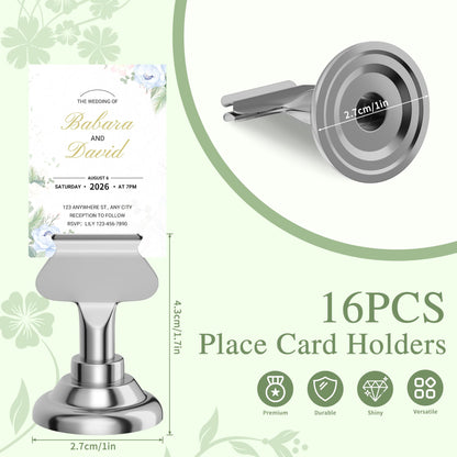 Urban Deco 16PK Table Number Holders Place Card Holders 1.7 Inch Table Card Holders Steel Card Holders for Photos, Food Signs, Memo Notes, Weddings, Restaurants, Birthdays(Silver)