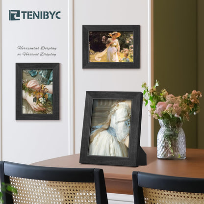 TENIBYC 5x7 Picture Frame 4 Pack, Black Wood Photo Frame, HD Tempered Glass, Table Display or Wall Hanging