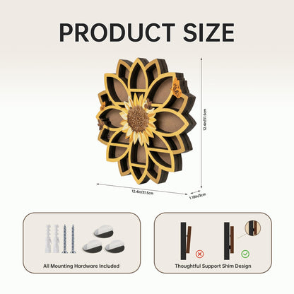 Sunflower Gifts Sunflower Decor Wall Shelf for Women with Lifelike Flower & Bee Accents, Wooden Floating Shelves Trinket Crystal Display Shelf Boho Decor for Home Bedroom, Birthday Gift for Her