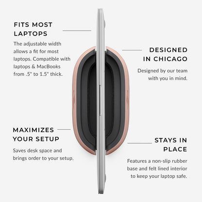 HumanCentric Vertical Laptop Stand in Vegan Cognac Leather, Upright Adjustable Holder and Dock, Laptop Vertical Stand Fits MacBook Pro and Other Laptops .5" to 1.5", Clamshell Compatible