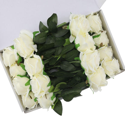 FLORRALIA White Fake Roses Artificial Flowers - 16 Pcs Fake Artificial Roses Silk Flowers with Stems for Home Wedding Hotel Office Centerpiece Decor