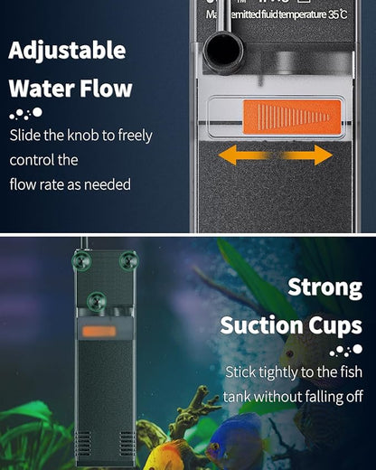 Pawfly Internal Aquarium Filter with 80 GPH Water Pump Quiet Submersible Bio Sponge Foam Filter for 10 to 20 Gallon Fish Tanks Small Multifunctional Filter for Filtration Circulation and Oxygenation