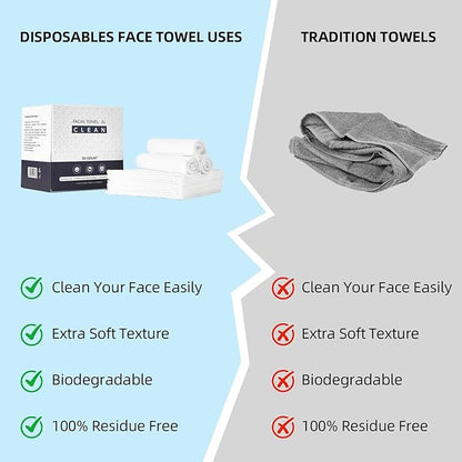 Disposable Face Towels XL, Viscose Biodegradable Large Dry Wipes, Super Soft &